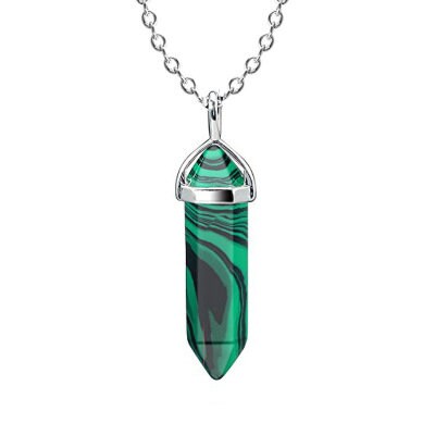 Malachite Gemstone Silver Necklace, For Positive Change