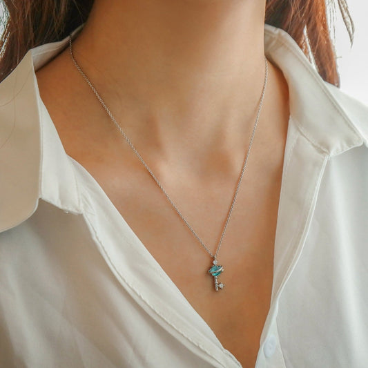 Blue Crystal Planet Key Necklace