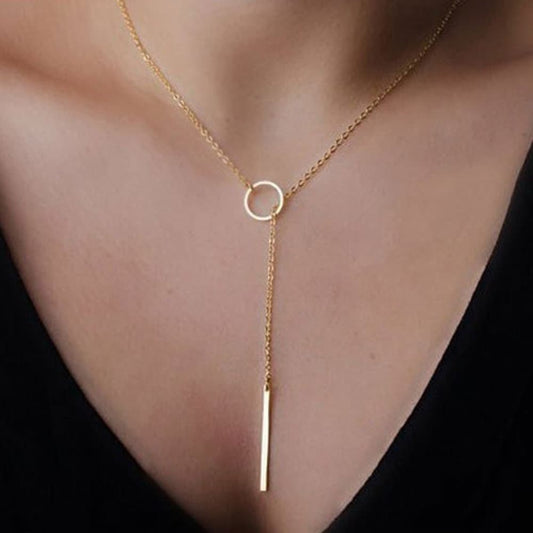 Geometric Clavicle Chain Circular Stacked Long Pendant Necklace Stainless Steel (Gold, Silver, Rose gold)