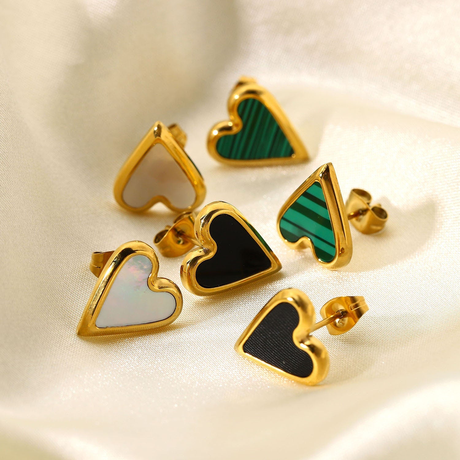 Chunky Gold Plated Heart Earrings, Shell Heart Stainless Steel Stud Earring