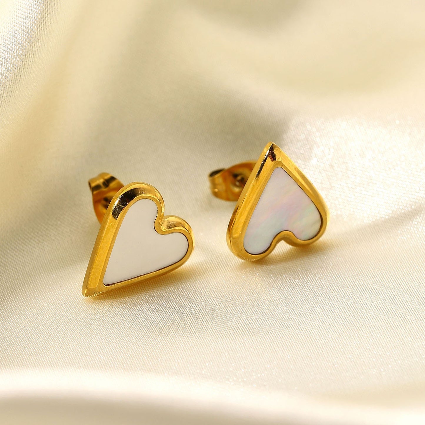 Chunky Gold Plated Heart Earrings, Shell Heart Stainless Steel Stud Earring