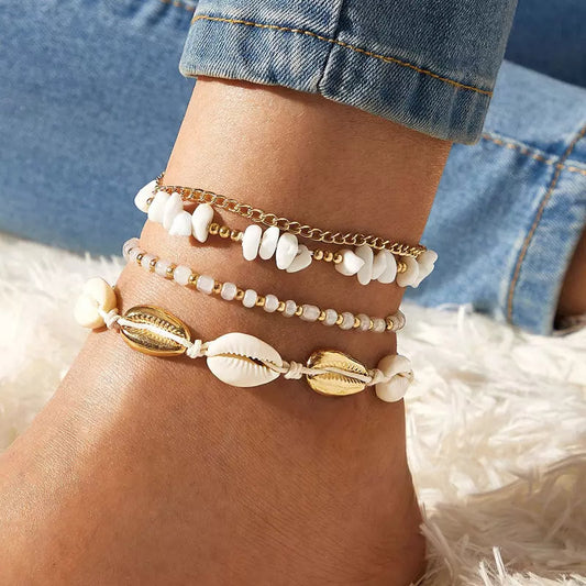 Cowrie Sea Shell Beach Anklet Set