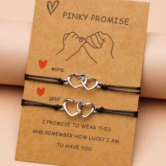 2pcs/set Charm Couple Friendship Bracelet Love Double Heart Bangles Bracelet For Women Men Lucky Wish Card Jewelry Pinky Promise